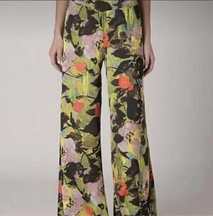 Anthropologie Leifnotes Blurred Dahlia Wide Leg Floral Palazzo Pants 6 Boho Art